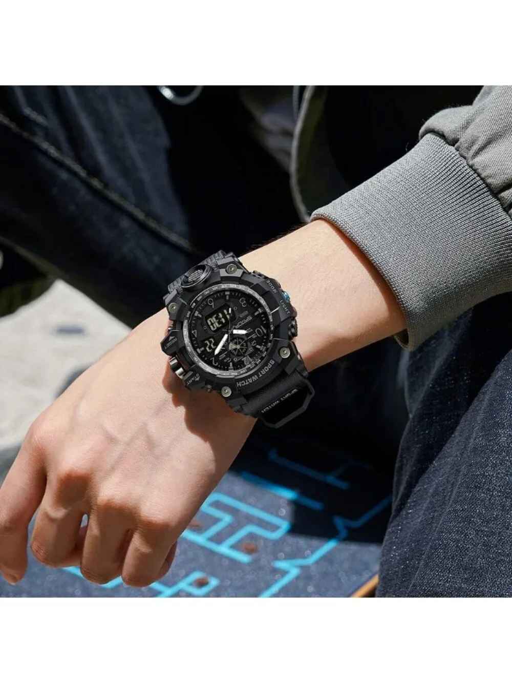 Men's Black Analog Quartz Sports Waterproof Military LED Digital Wrist Watch